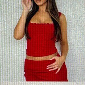 WHITE FOX Don't Even Know You Top AND Mini Skirt Red Size XS